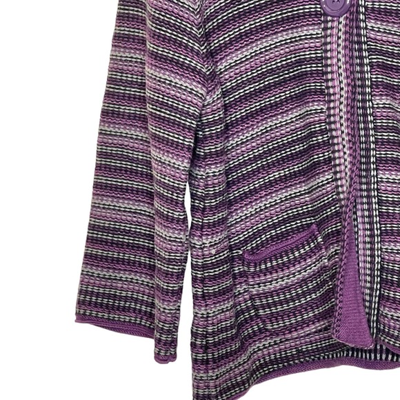 Croft & Barrow Snap Button Cardigan Sweater Knit Purple Striped Women's Large‎ - Picture 3 of 9